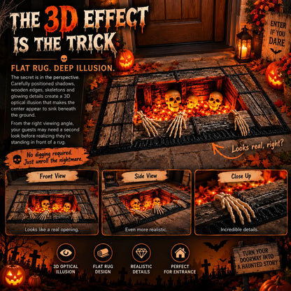 🔥LAST DAY 50% OFF💀Underground Crypt Skeleton Flame Ember Halloween Rug Decor✨