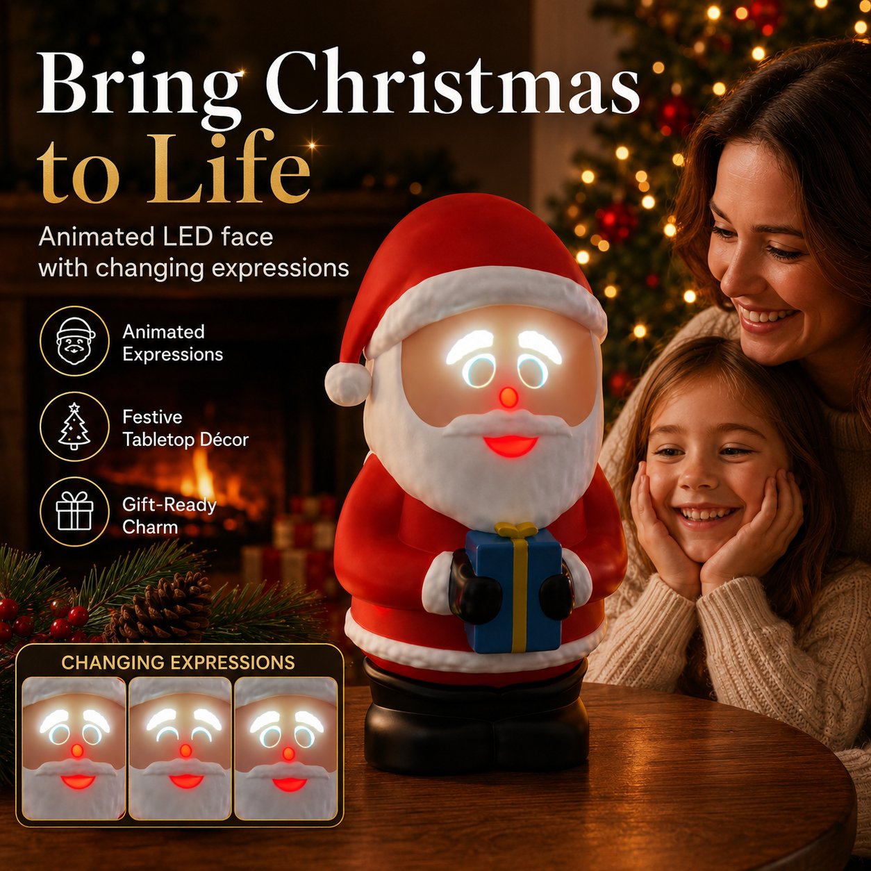 Animated Expression LED Santa Tabletop Decoration