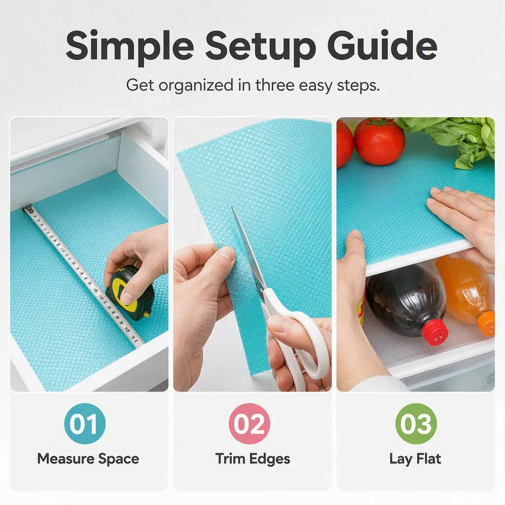 ⭐🧊50% OFF NOW! Waterproof EVA Fridge Shelf Liners‑Anti‑Slip Refrigerator Mats, Cut‑to‑Size Washable Fridge Drawer Protector for Kitchen Refrigerator Organization