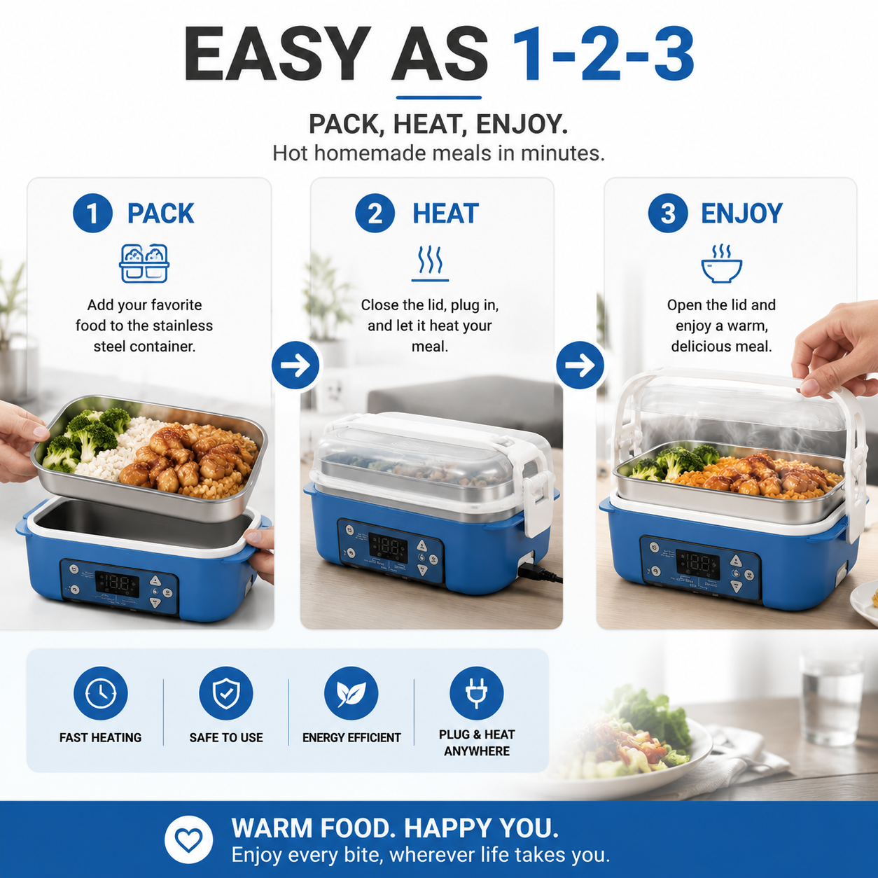 🍱 Portable Electric Heated Lunch Box | Warm Meals Anywhere For Work, Travel & Daily Meal Prep