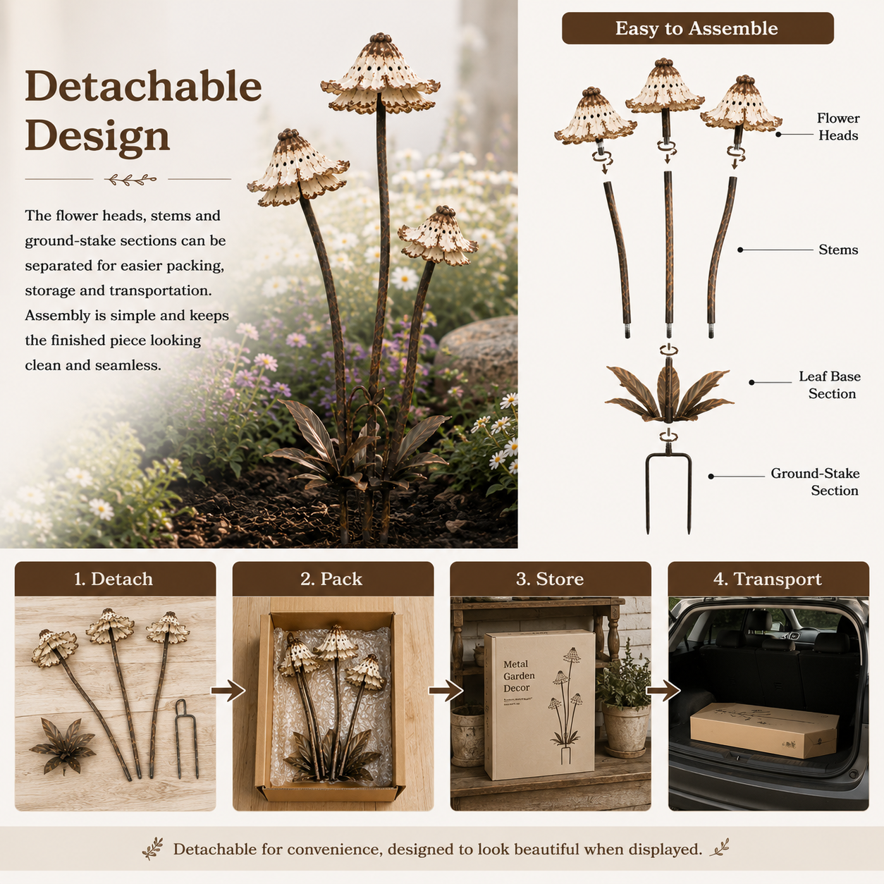 Vintage Distressed Metal Flower Garden Stake