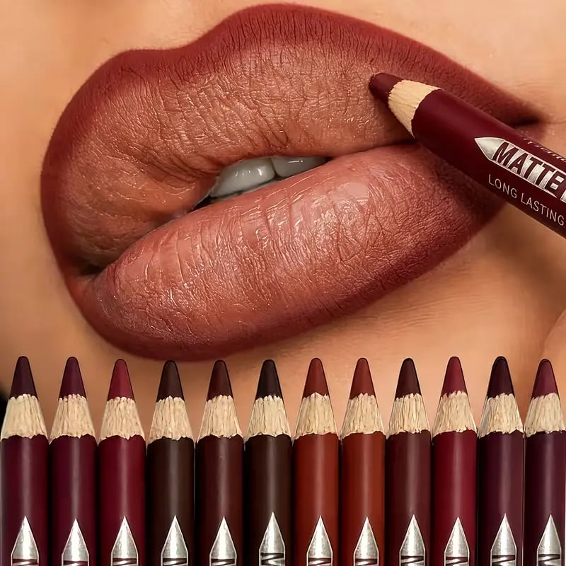 12Pcs Matte Lip Liner With Sharpener Set Waterproof Smudgeproof Precise Contour Lipstick Pens 🖌️