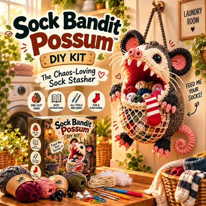 🧦😂 Sock Gobblers™ – DIY Crochet Animal Sock Holder Kit | Funny Hanging Laundry Organizer & Creative Handmade Gift 🦈🐊
