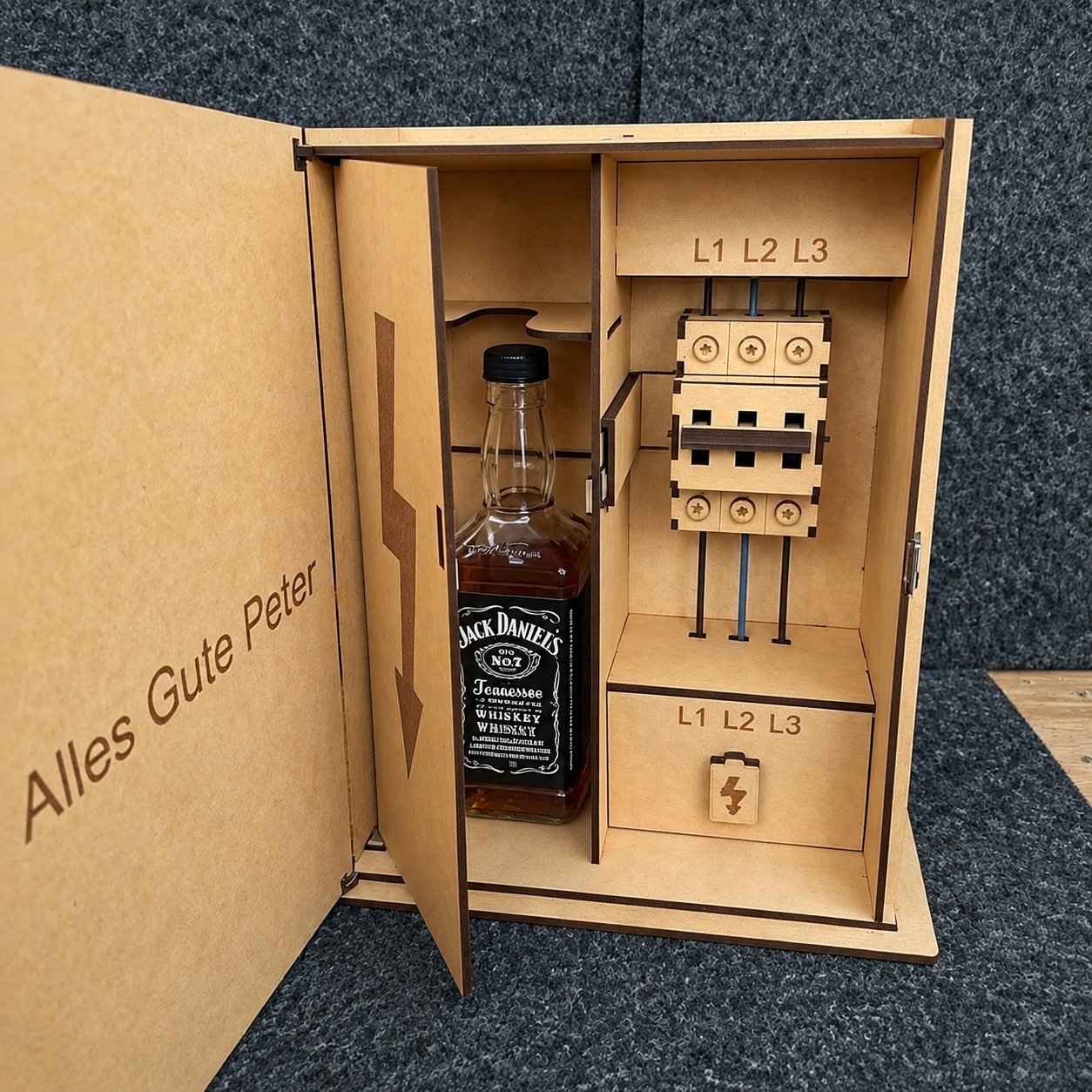 Industrial Electrical Cabinet Whiskey Gift Box | Interactive Puzzle Wooden Liquor Storage Box ⚡💀