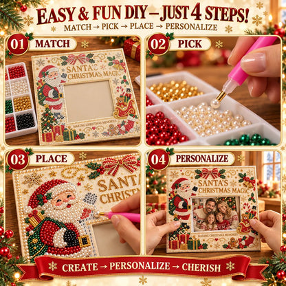 🎄 DIY Christmas Pearl & Rhinestone Photo Frame Kit | Beginner-Friendly Holiday Craft 💎