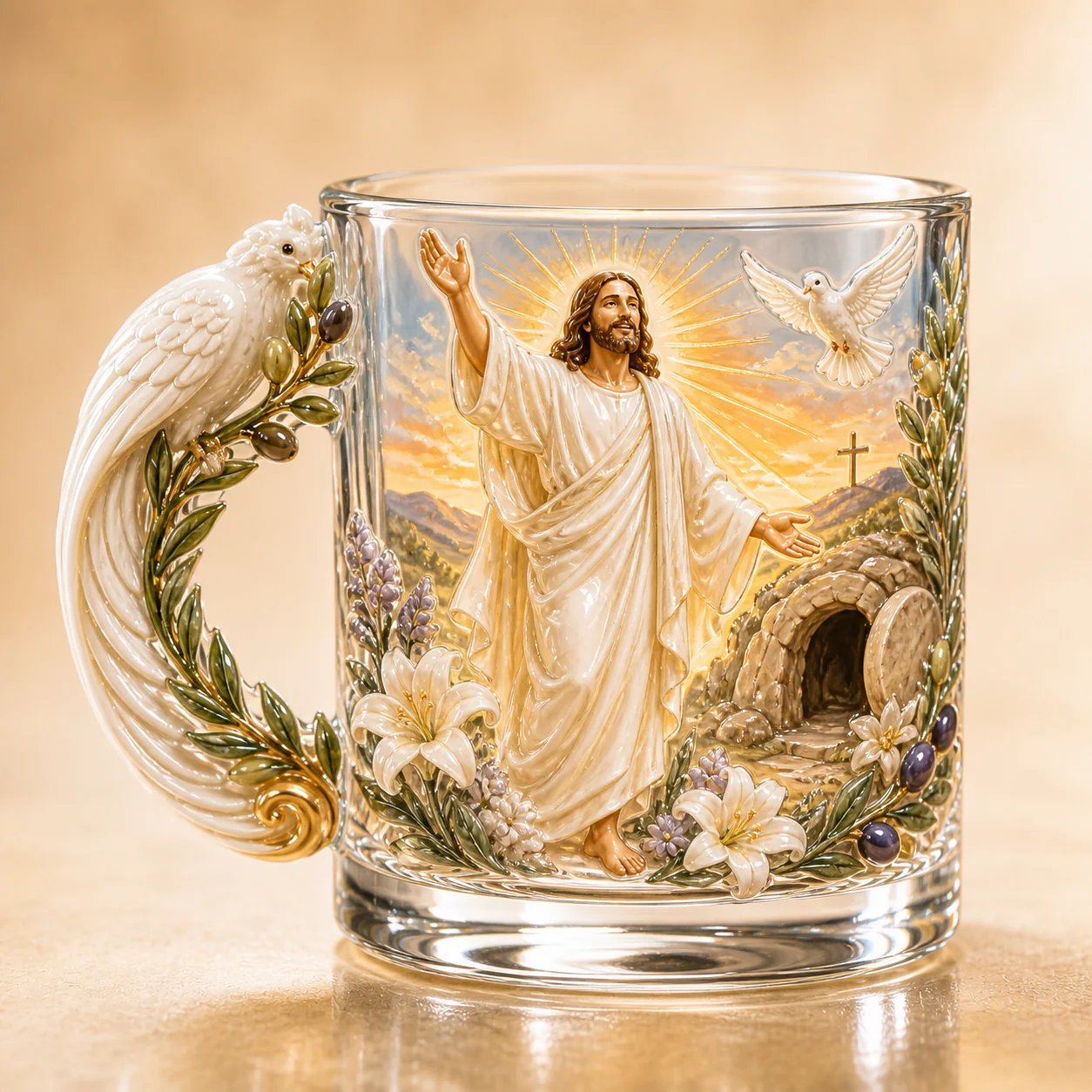 ⏳ Last Day 49% OFF – ✝️ 3D Christian Devotional Glass Mug Collection | 12oz Premium Clear Glass with Raised Jesus & Virgin Mary Figures, Sculptural Details & Jewel-Inspired Accents ✨