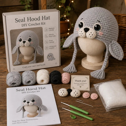 🔥 LAST DAY 49% OFF – 🌊✨ Ocean Series Hood Hat DIY Crochet Kit | Premium Soft Yarn Materials with Step-by-Step Guide DIY Handmade Wearable Ocean Character Hood 🧶🎭✨