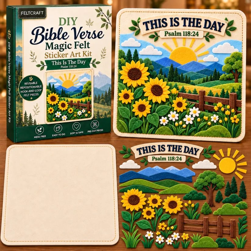 🌿✝️ Bible Verse Magic Felt Sticker Art DIY Kit – 6 Faith-Inspired Designs