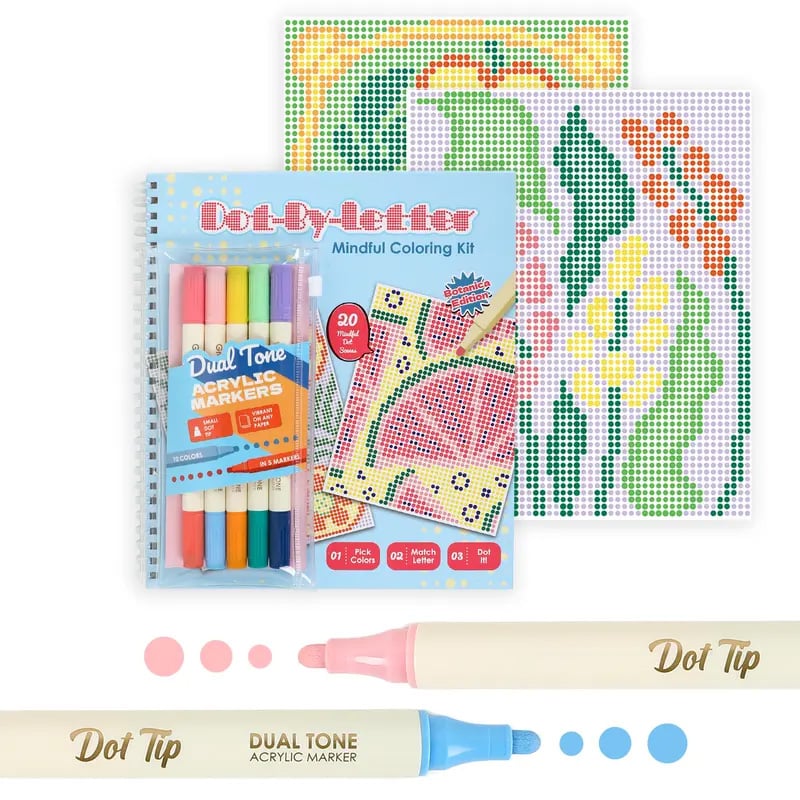 🎨📖Dot-By-Letter Mindful Coloring Kit - Stress Relief Dot Marker Art Set with 10 Vibrant Colors & 20 Hidden Scene(📦Buy 2 Free Shipping)
