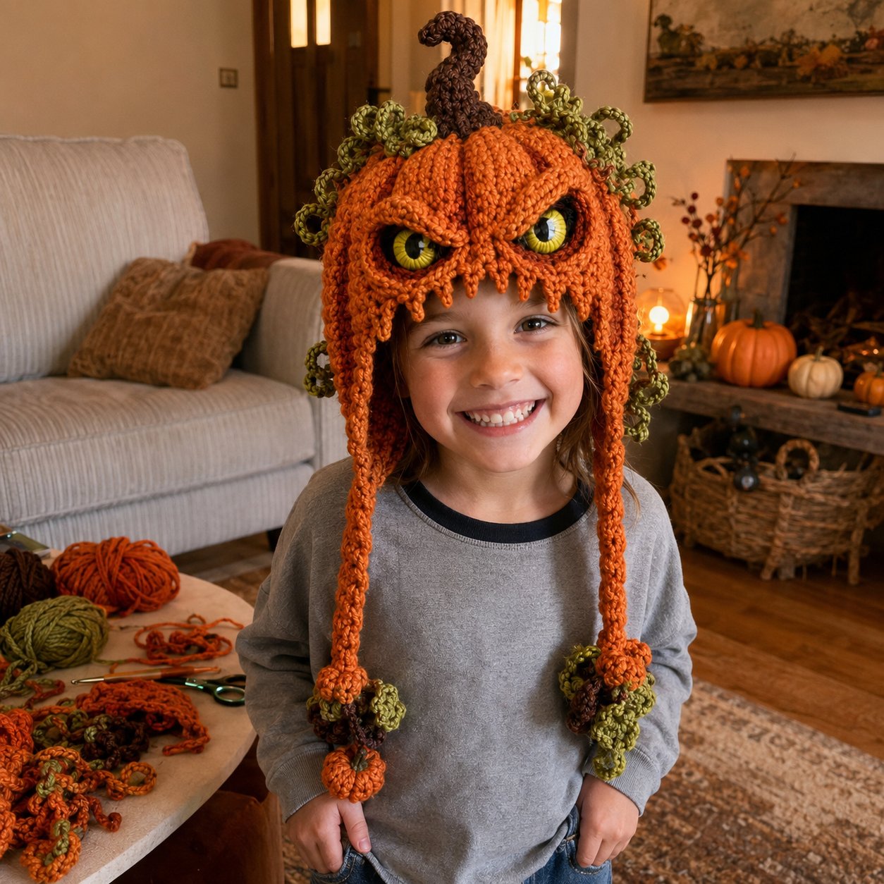 🎃 Halloween Monster Hood DIY Crochet Kit | Premium Soft Yarn Materials with Step-by-Step Guide DIY Handmade Wearable Character Hood 🧶🎭✨