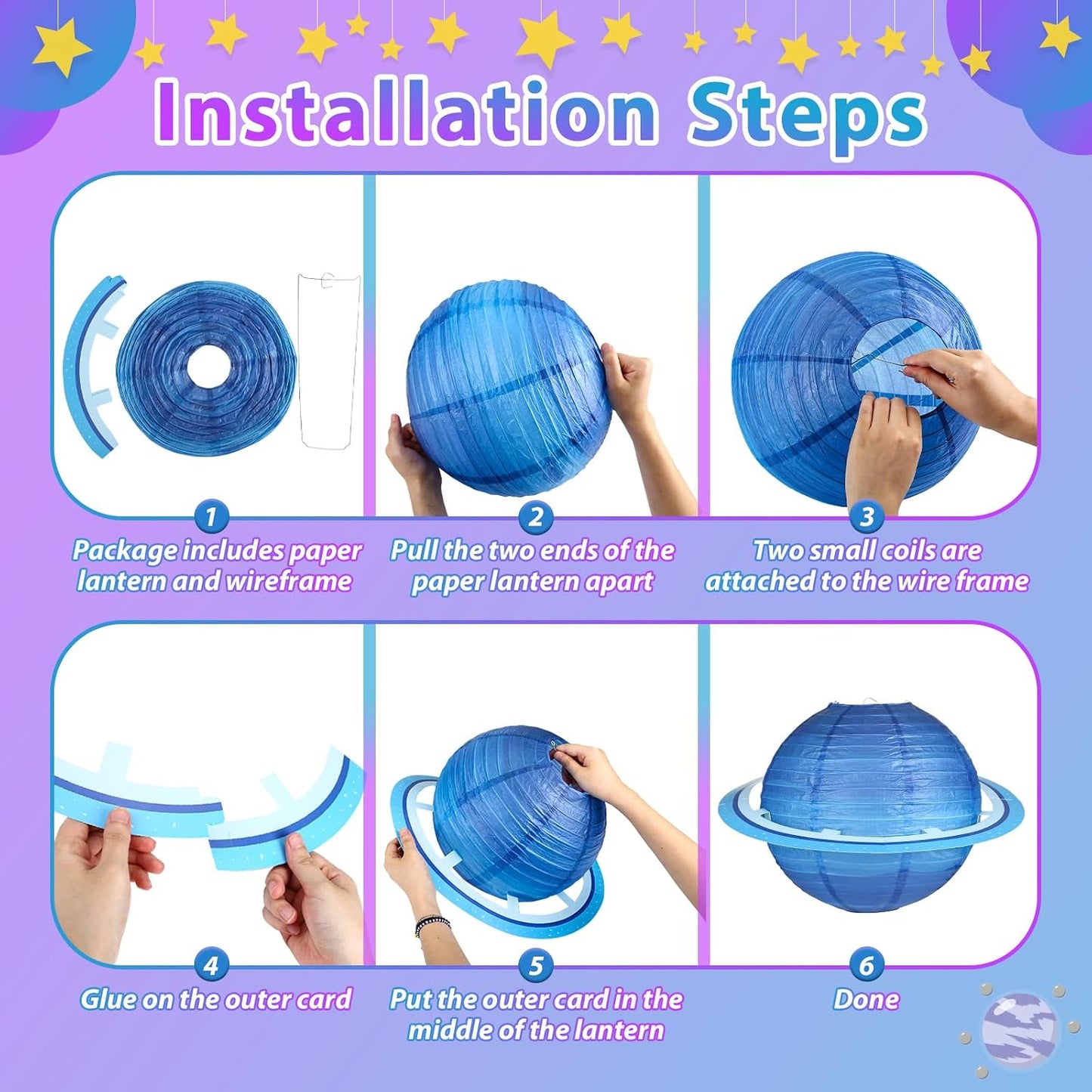 🪐 8-Piece Solar System Planet Paper Lantern Set – Outer Space Birthday Party Decorations