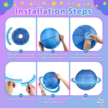 🪐 8-Piece Solar System Planet Paper Lantern Set – Outer Space Birthday Party Decorations