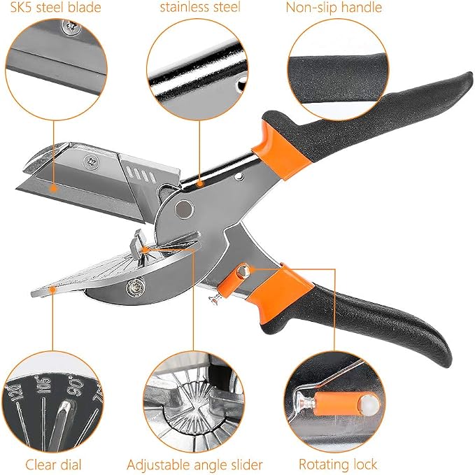 ⛏️Multi Angle Miter Shear Cutter, Stainless steel material, 45°-135° Adjustable Angle Trim Scissors Hand Tool