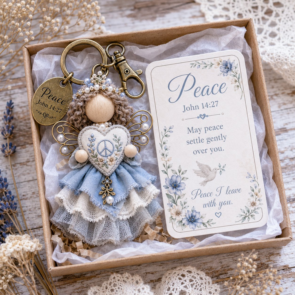 ⏳ Last Day 49% OFF – 🪽 Faith Guardian Keychain Scripture Gift Set Collection | Layered Fabric Charm, Inspirational Scripture Card & Ready-to-Gift Box Included 💕