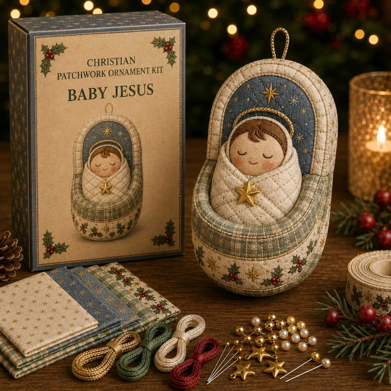 ⏳ Last Day 49% OFF – ✝️ Beginner-Friendly DIY Christian Block Figure Patchwork Ornament Kit Collection | Complete Kit with Pre-Cut Fabrics, Padded Ornament Form & Step-by-Step Guide Included 💕