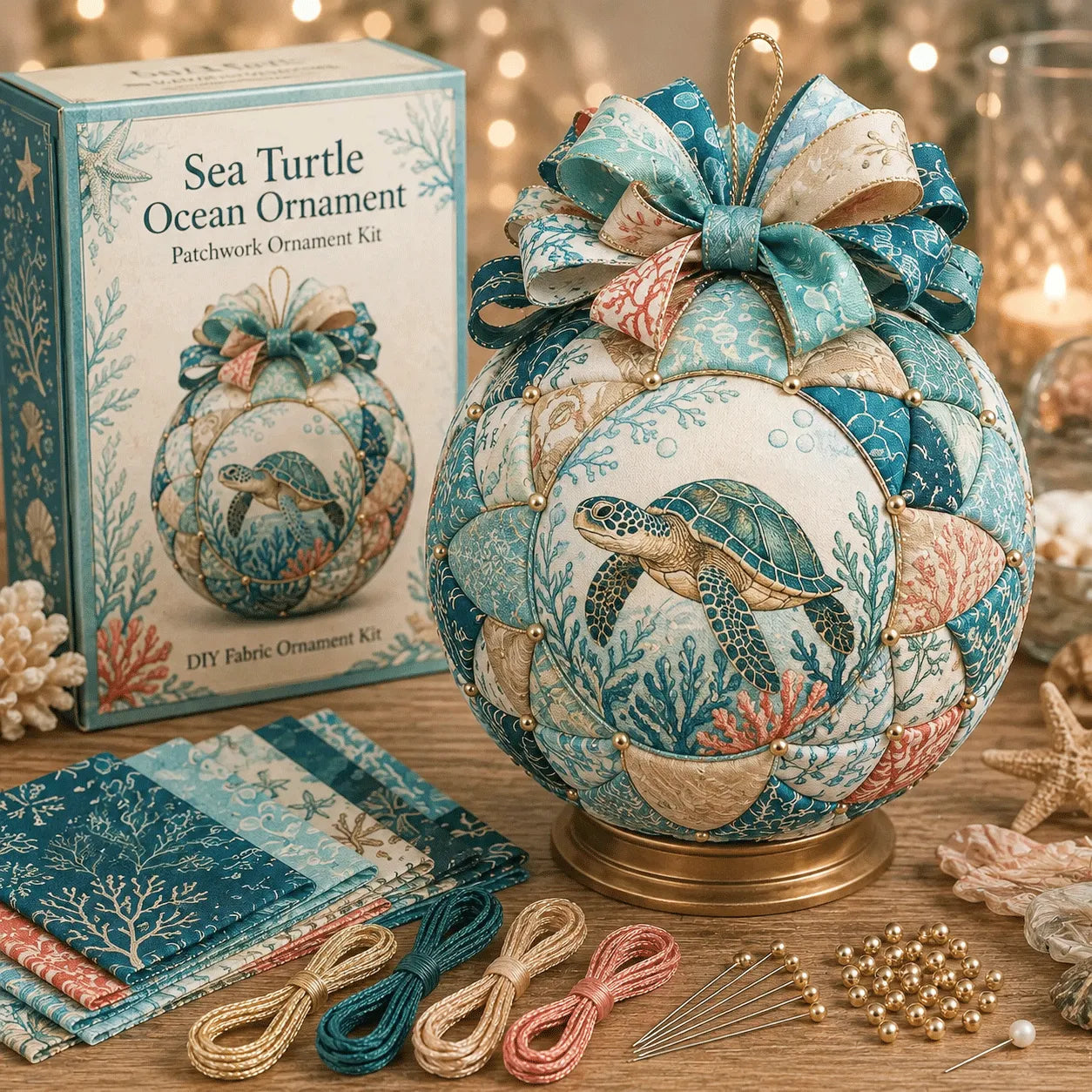 ⏳ Last Day 49% OFF – 🌊 Beginner-Friendly DIY Ocean Treasures Patchwork Ornament Kit Collection | Complete Kit with Coordinated Fabrics, Ornament Form, Coastal Accents & Step-by-Step Guide Included 💕
