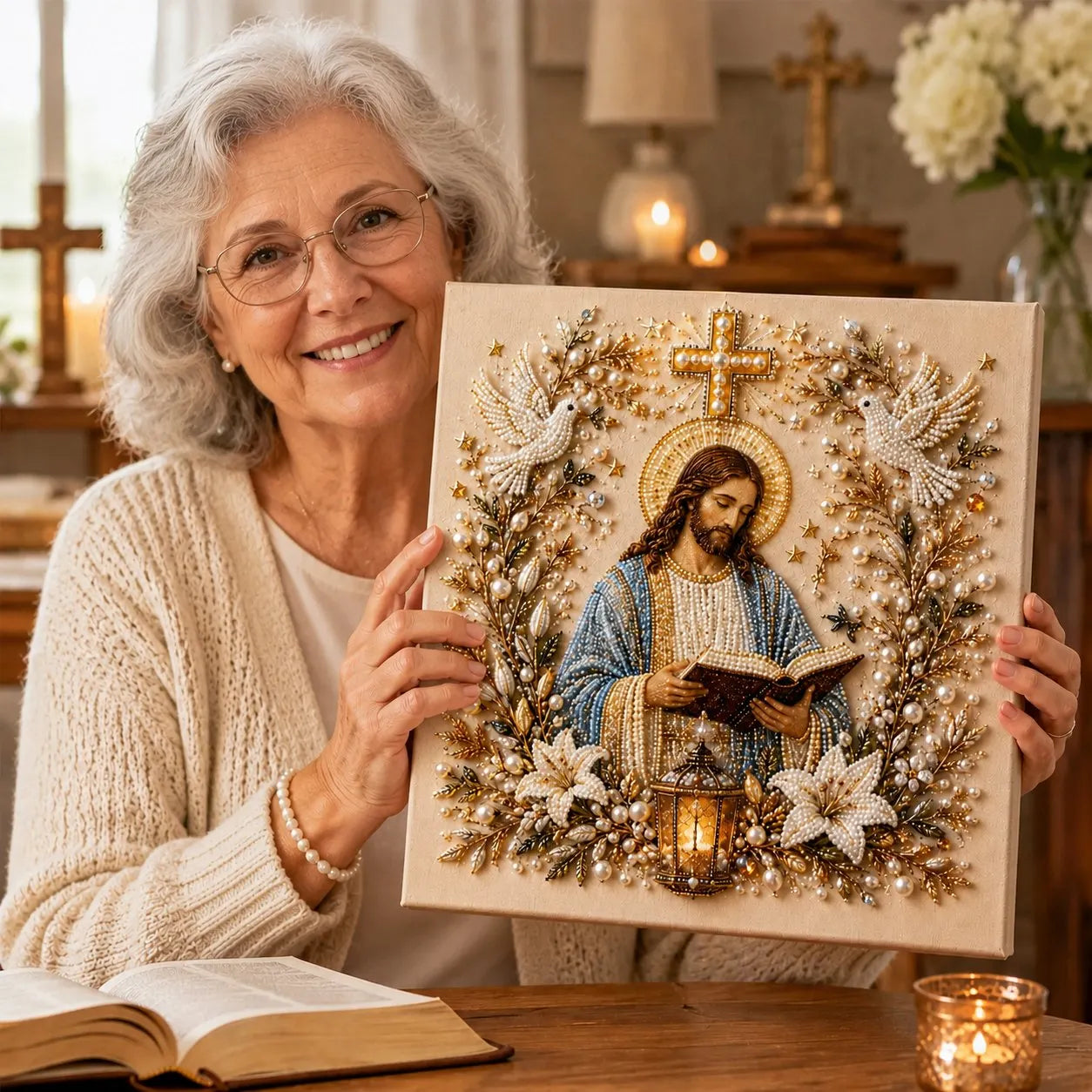 ✝️DIY Jesus Pearl Art Kit | 3D Pearl-Style Christian Artwork for Prayer Corners & Faith Gifts