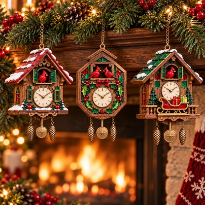 🕰️ 2026 Christmas Cuckoo Clock Ornaments – Set of 6 Vintage Holiday Keepsakes
