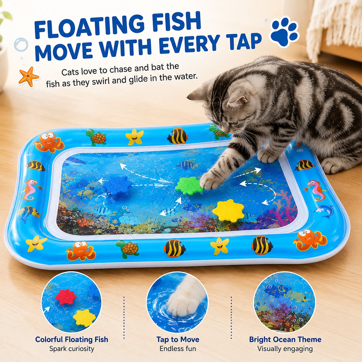 Buy 2 Free Shipping-Interactive Cat Water Play Mat with Floating Fish