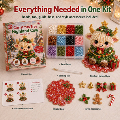⏳ Last Day 49% OFF – 🎄Beginner-Friendly Christmas Highland Cow 3D Pearl Bead DIY Kit | Complete Kit with All Tools & Step-by-Step Guide Included 💕
