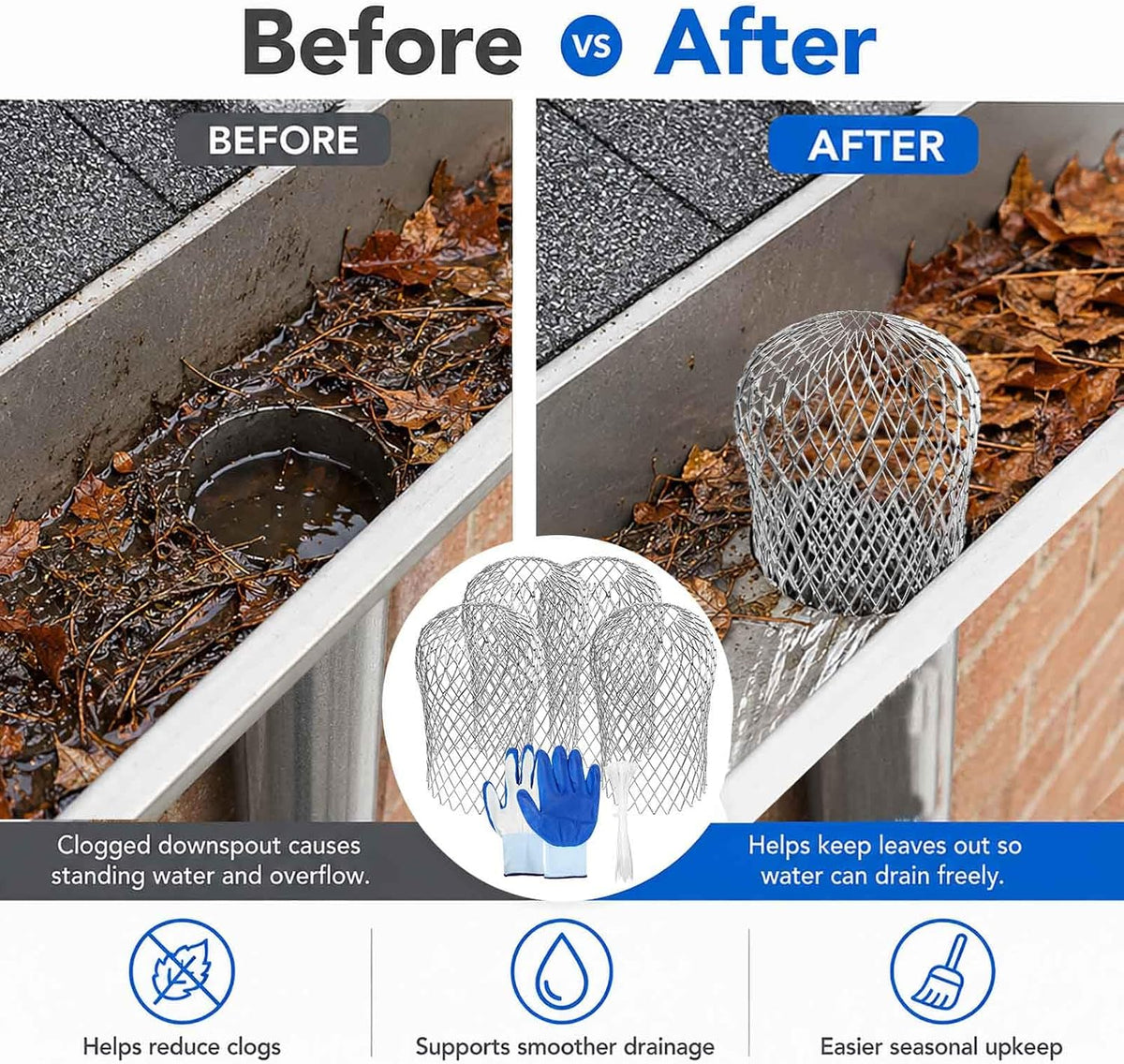 Aluminum Alloy Gutter Guard Filter, Roof Rain Gutter Downspout Strainer, Anti‑Clog Leaf Debris Catcher for Home Drainage System