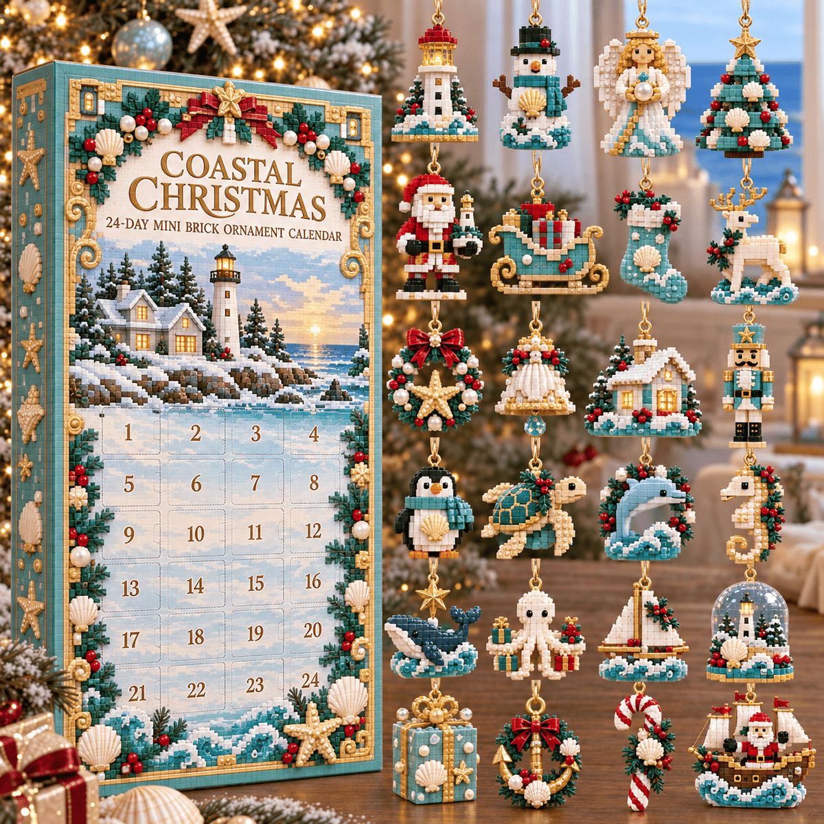 ✨ 🌊 Coastal Christmas 24-Day Mini Brick Ornament Advent Calendar