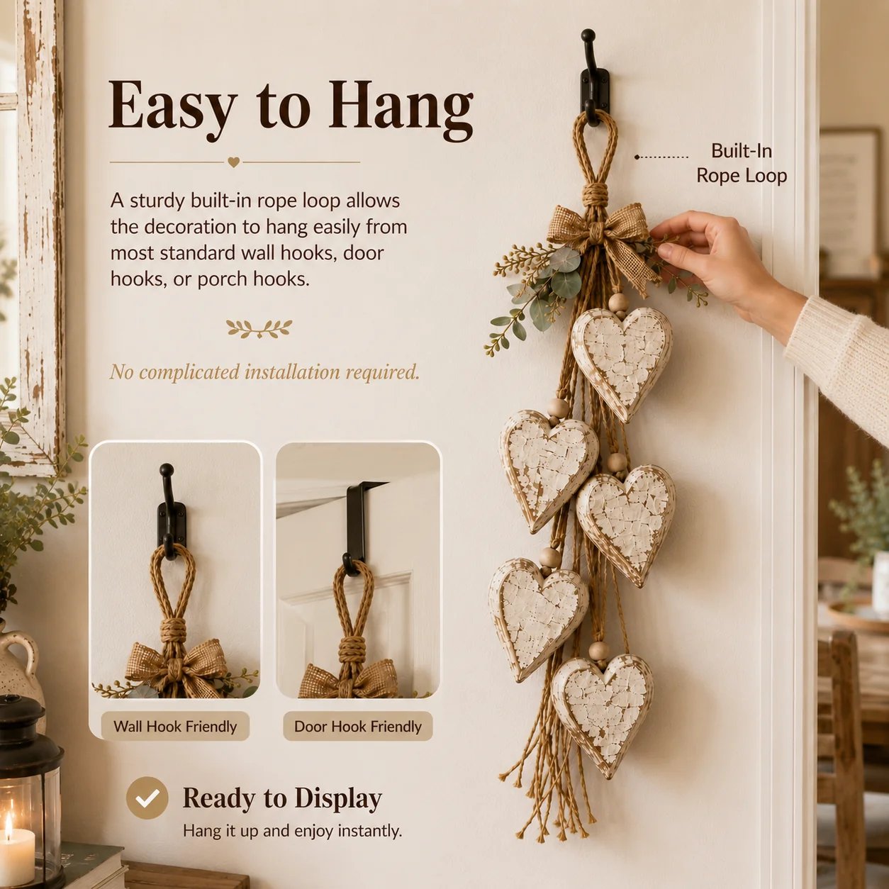 🩵 3D Solid Wood Lighted Hanging Heart Wall Decor – Remote-Controlled Rustic Farmhouse Decoration 🌊🎁BUY 2 FREE SHIPPING