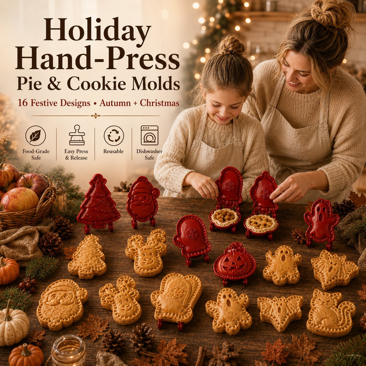 🎃🎄16 Festive Designs • Easy Hand-Press Molds • Perfect for Cookies, Mini Pies & Stuffed Pastries 🥧 Press, Fill & Bake Your Way Through the Holidays 😋
