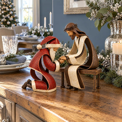 🔥🙏The True Spirit of Christmas – Santa & Jesus Figurine