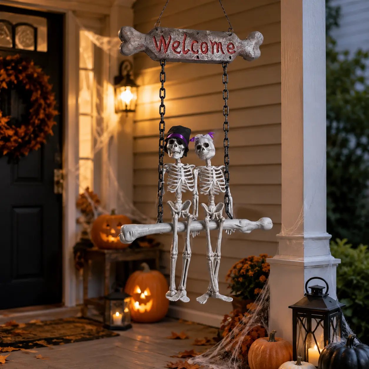 💀 Spooky Welcome Hanging Skeleton Sign