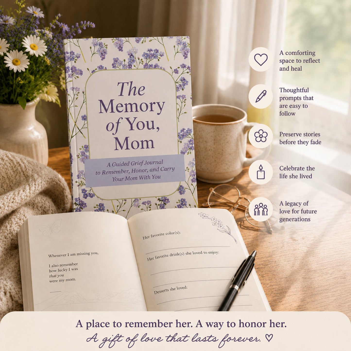 💜 The Memory of You, Mom - A Guided Grief Journal to Remember, Honor, and Carry Your Mom With You