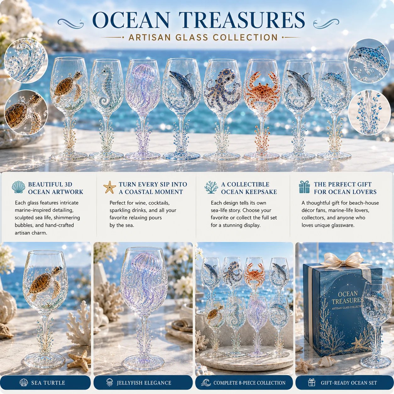 ⏳ Last Day 49% OFF – 🌊 3D Ocean Treasure Sculpted Glass Collection | Premium Clear Stemware with Raised Marine Figures, Wave Details & Light-Catching Underwater Accents ✨