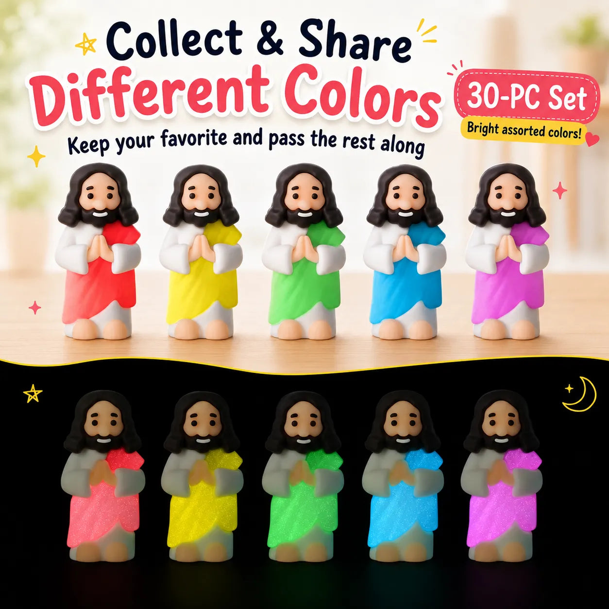 ✝️ Glow-in-the-Dark Little Jesus Mini Figure Collection | Colorful Faith-Inspired Keepsakes with Message Cards for Gifting, Sharing & Everyday Encouragement ✨