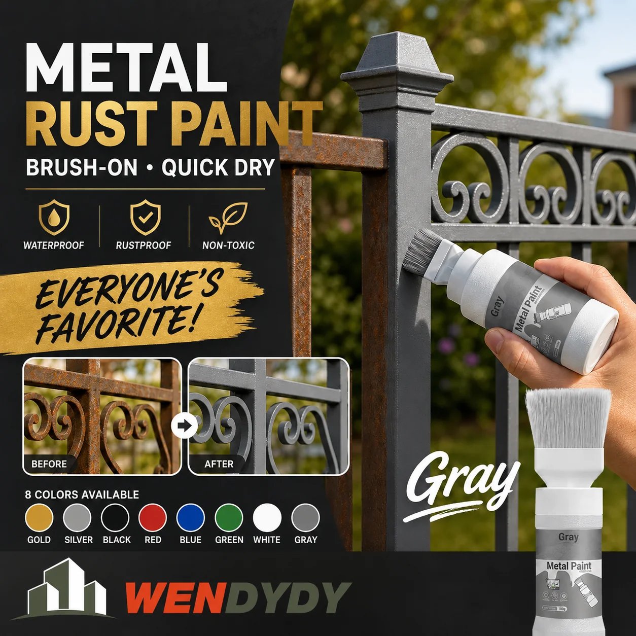 🔥HOT SALE🔥✨New Arrival✨🖌️🏠Water-Based Metallic Silver Paint with Built-in Brush💥👍