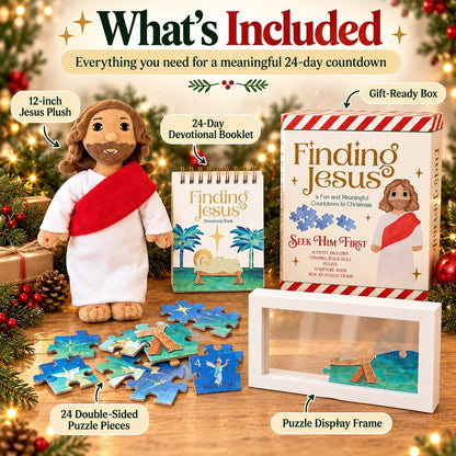 🎄 24-Day Finding Jesus Advent Calendar – Plush Doll, Bible Verses & Puzzle Set ✝️
