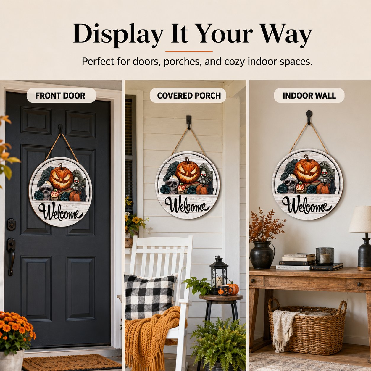 ⏳ Last Day 49% OFF – 🏡 Interchangeable Seasonal Welcome Door Sign | 12 in Woodgrain-Style Base with Magnetic 3D Toppers for Holidays, Seasons & Celebrations ✨