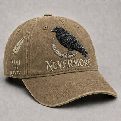 🐦 NEVERMORE Raven Gothic Cap – Premium Embroidered Literary Cap | Full Embroidery • Adjustable Fit • Vintage Black Style 🌙
