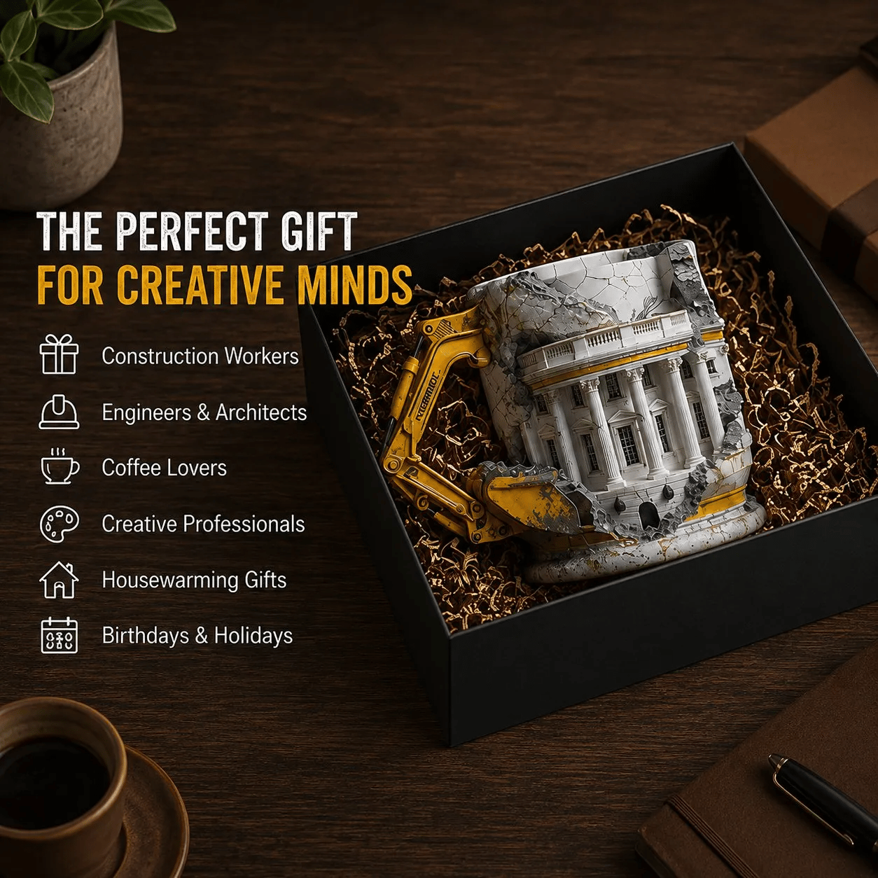 3D Excavator Demolition Mug – Construction Scene Ceramic Coffee Cup