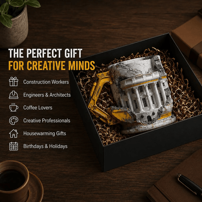 3D Excavator Demolition Mug – Construction Scene Ceramic Coffee Cup