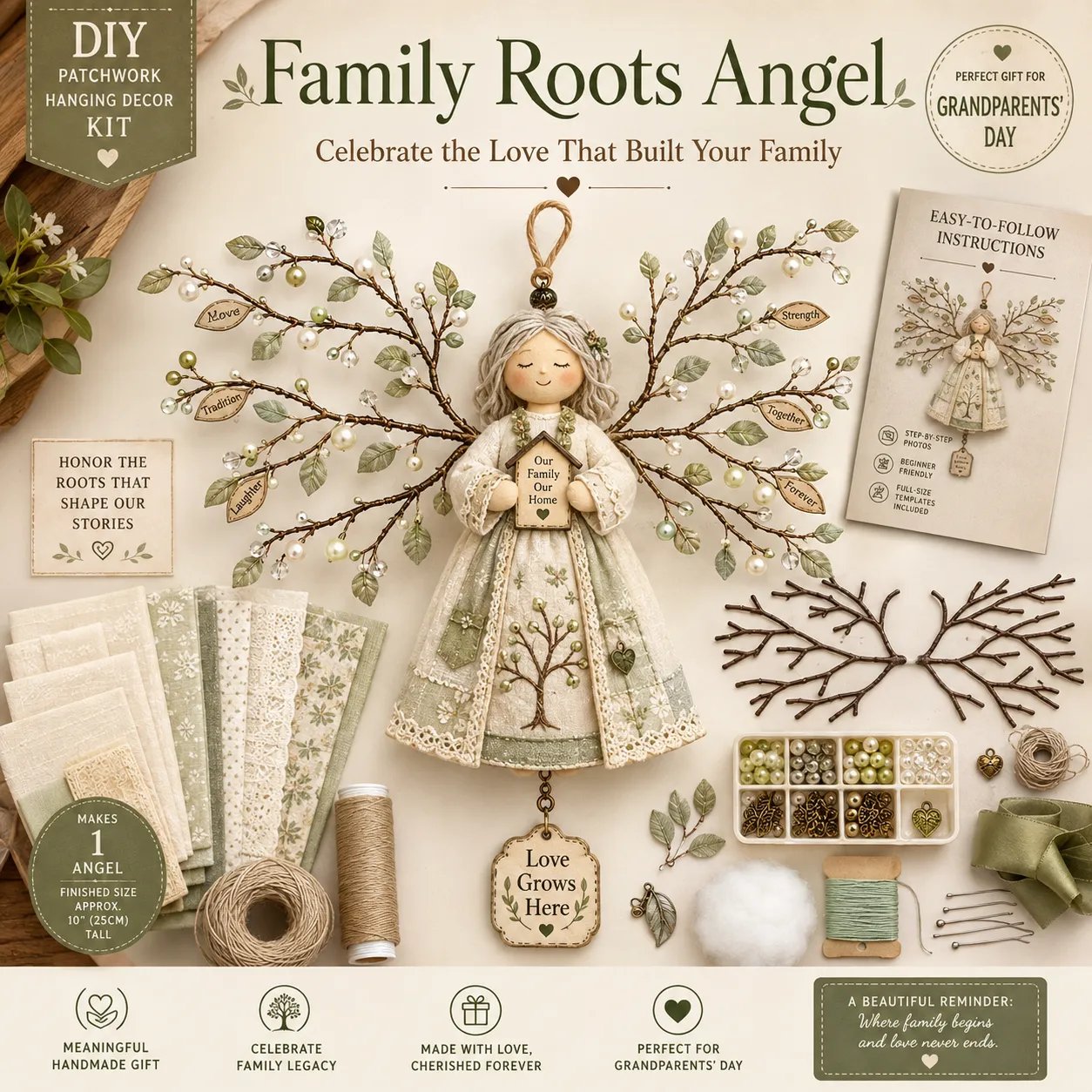 🐦 Beginner-Friendly DIY Hummingbird Blessing Wings Patchwork Hanging Kit | Complete Kit with Pre-Cut Fabrics, Decorative Accents & Step-by-Step Guide Included 💕