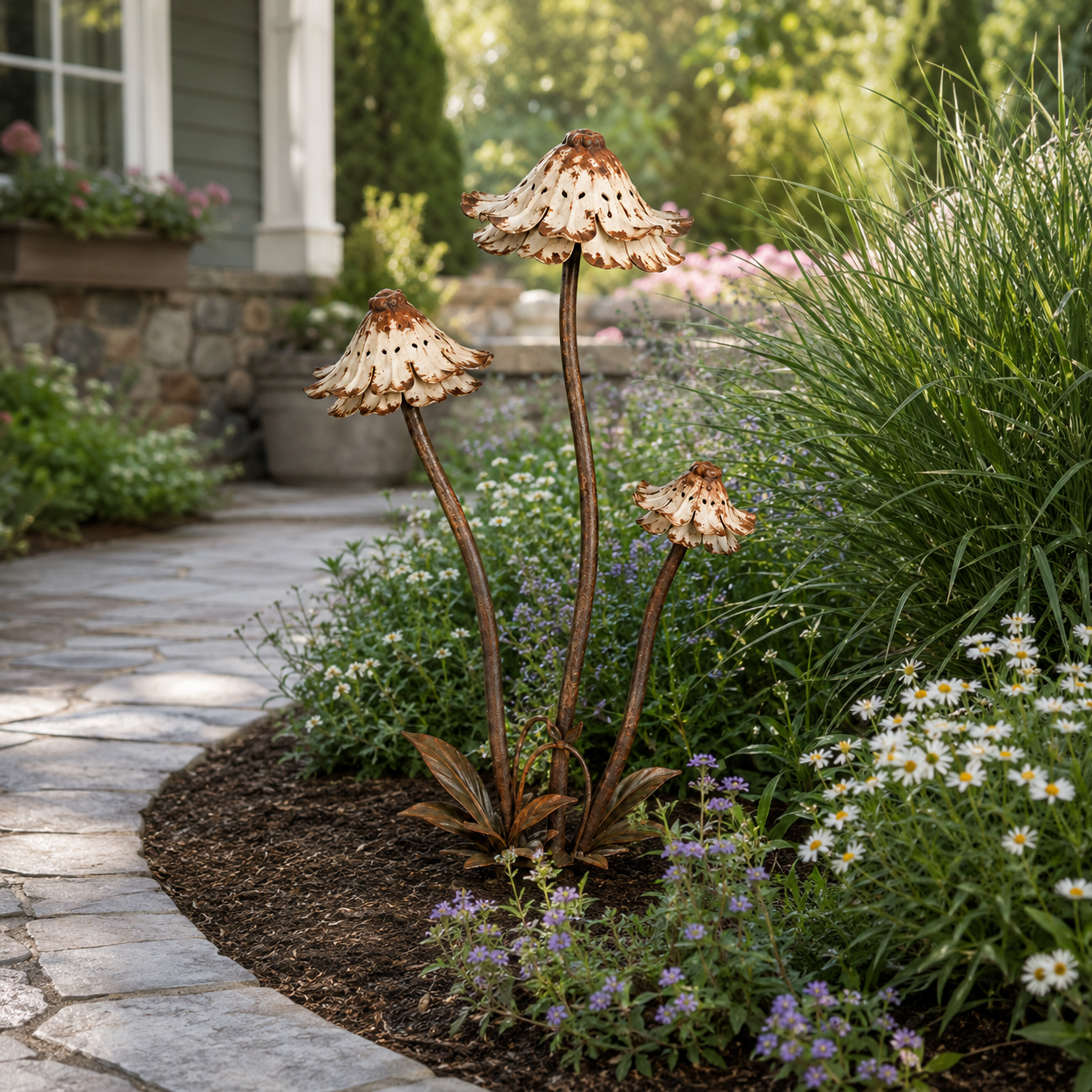 Vintage Distressed Metal Flower Garden Stake