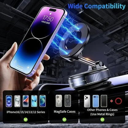 Foldable Magnetic Car Phone Holder – 20 N52 Magnets, Heat-Resistant Suction Base for MagSafe & All Phones