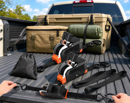 ⏰Limited Stock 60% OFF 🚜 Dual-End Retractable Tie-Down Ratcheting Straps, Large Locking S Hooks for Motorcycle, ATV, Truck
