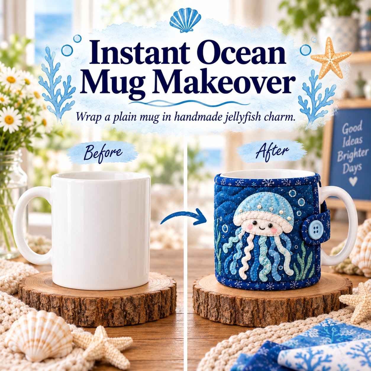 Ocean Jellyfish Quilted Mug Cozy DIY Kit