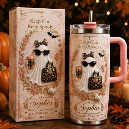👻 Personalized Chic Spooky Leopard Ghost Halloween Tumbler