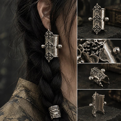 🖤 Gothic Filigree Hair Cuffs | 2-Piece Antique Silver Braid Set