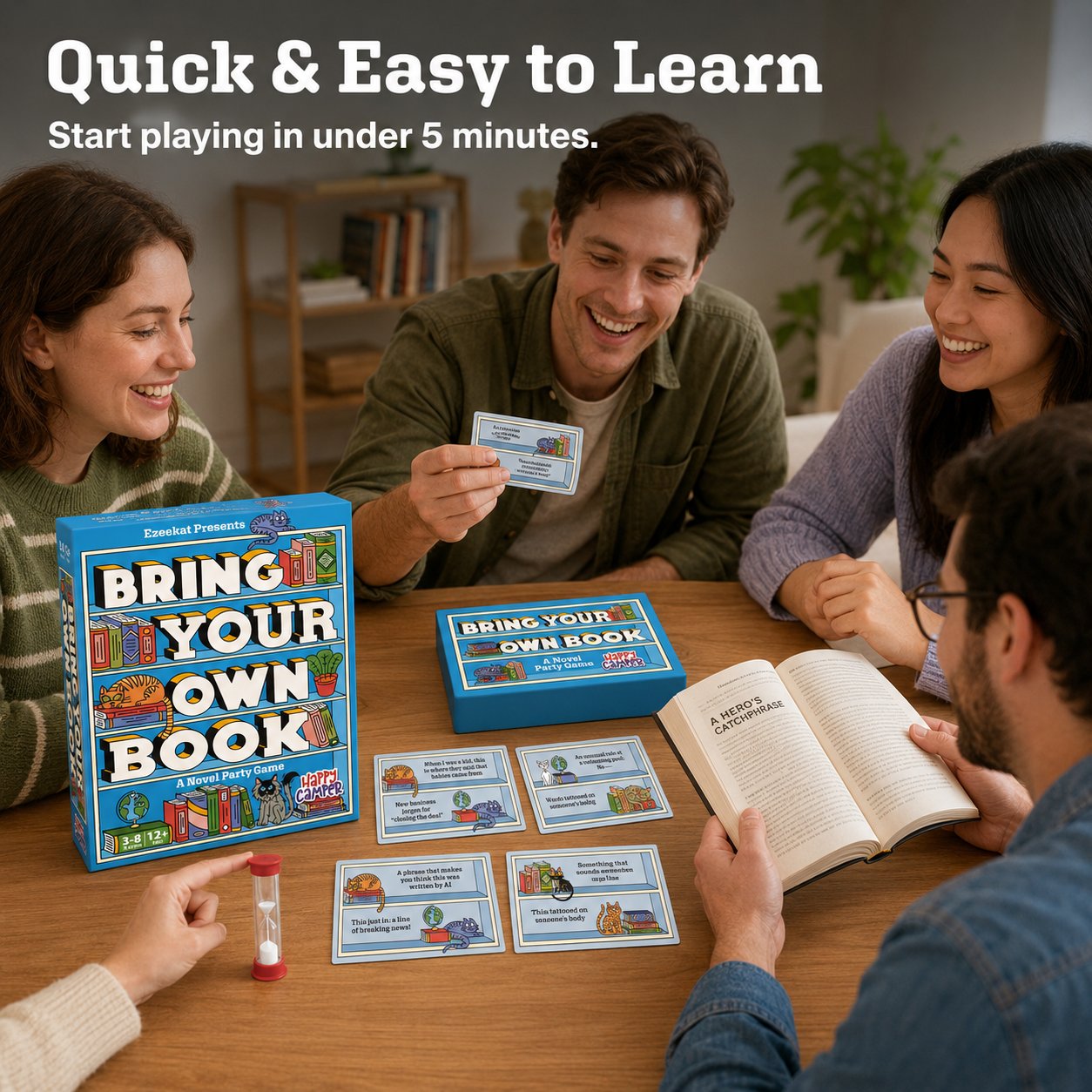 📚 Bring Your Own Book Party Game | 150 Hilarious Prompt Cards, 60-Second Timer & Endless Book Night Fun 🐱🎉