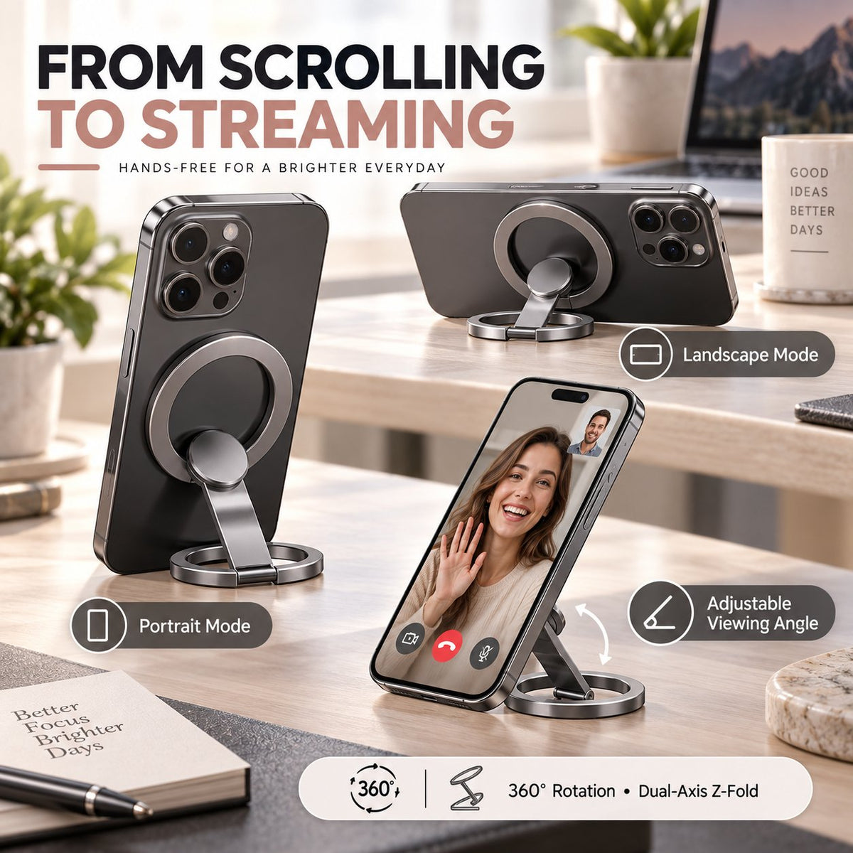 🧲 Snap. Spin. Stand. — 360° Dual-Magnetic MagSafe Phone Ring & Fidget Stand