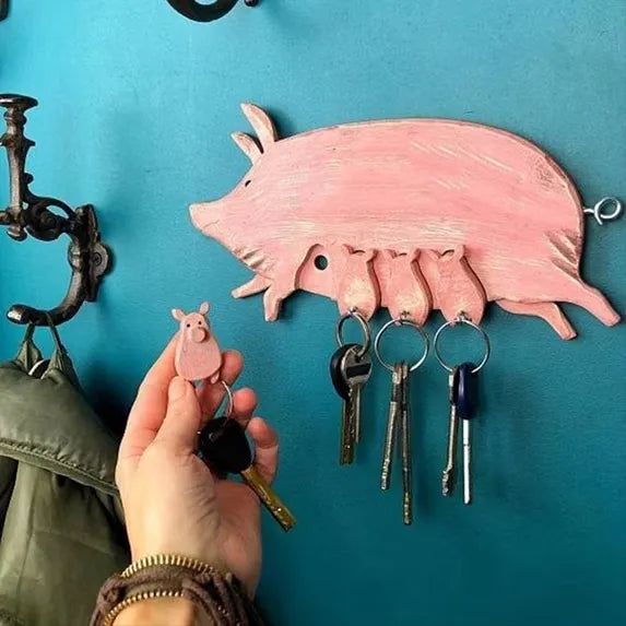 🐷 Piggy Key Holder Wall Sculpture – Cute Farmhouse Decor