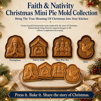 ✝️ Faith & Nativity Christmas Mini Pie Mold Collection | Reusable Embossed Molds for Shaping Detailed Praying Jesus, Nativity Stable and so on Pies🥧✨